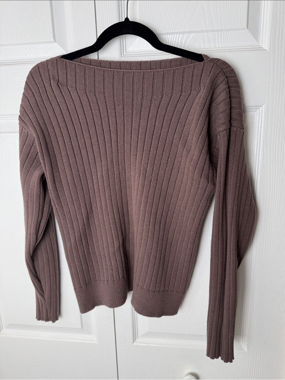 Universal Thread Ribbed Off-Shoulder Sweater in Mauve Taupe